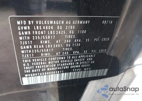 2017 Volkswagen Tiguan Wolfsburg Edition z USA, uszkodzony, nr VIN WVGRV7AX8HK003611